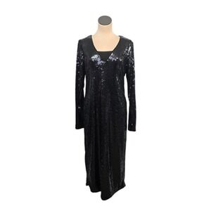 Good American Dress Womens XL Black Sequin Midi Long Sleeve Party Cocktail‎ Glam